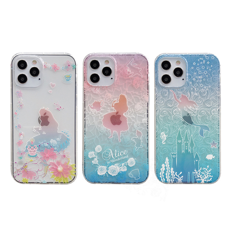 For iPhone15ProMax Phone Case Apple 14 Gradient Mermaid Alice Air Cushion Air Pressure Soft Case 13