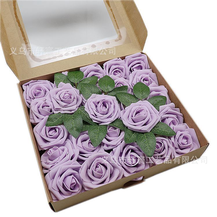 Caja de regalo de flor artificial transfronteriza espuma PE Rosa flor artificial con varilla 25 decoración de la boda regalo del Día de San Valentín