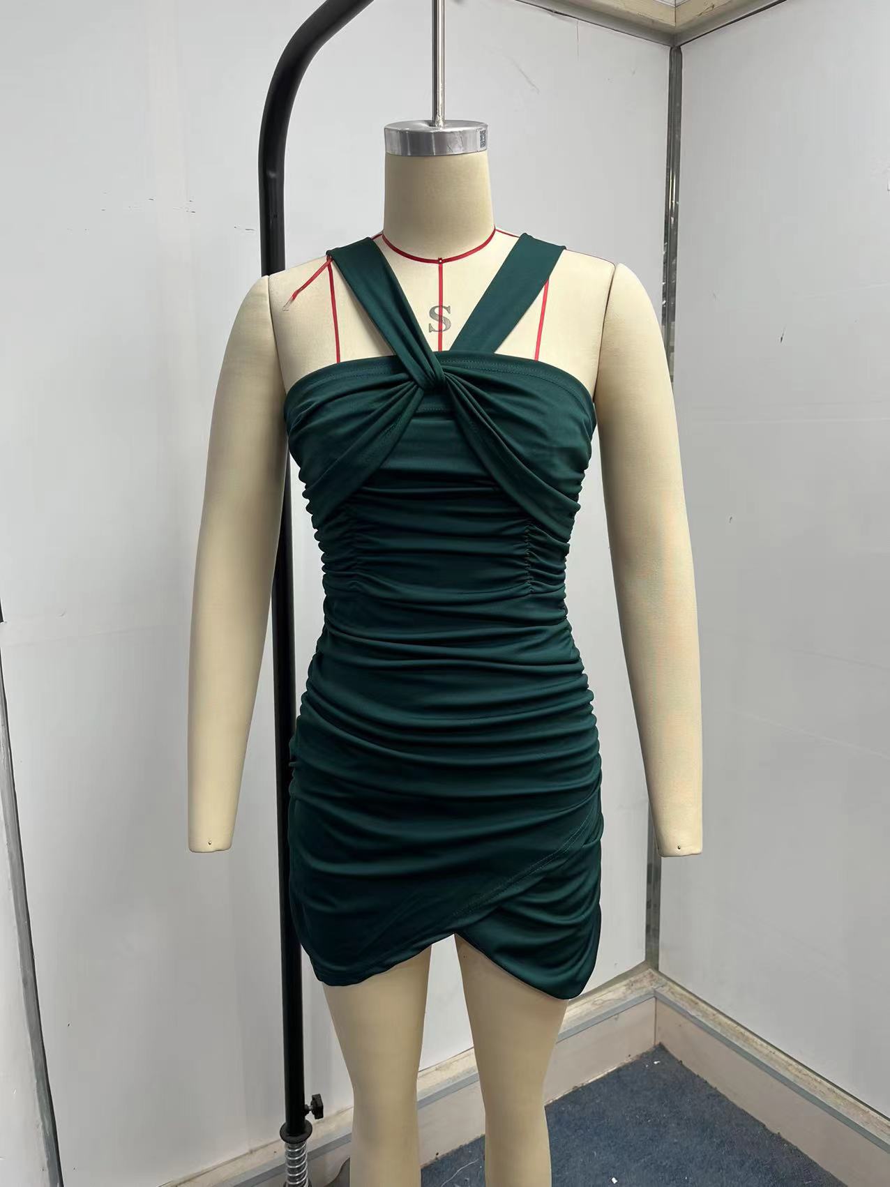 Women Clothing Sexy Dress Summer Sexy Cross Twist Strap Backless Pleated Hip Dress