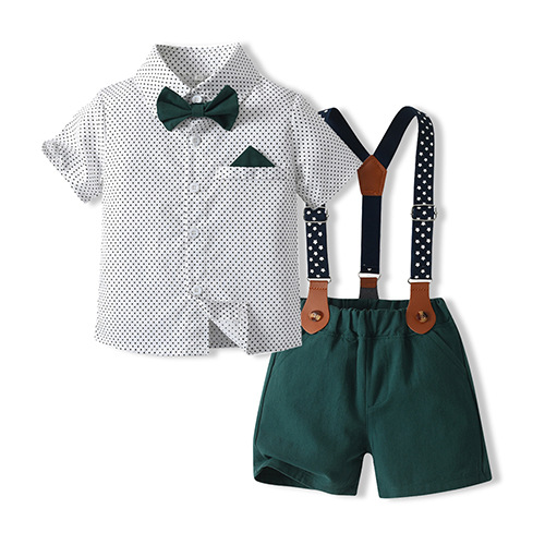 Verano Día del Niño Ropa de actuación para niños Estilo coreano solapa de manga corta con lazo Camisa para niños Pantalones cortos Traje de caballero