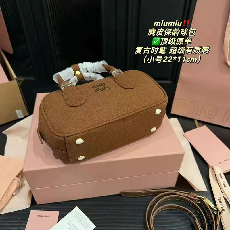 Miu 秋冬ボストンスエードハイエンド Miu つや消しレトロボウリングハンドヘルドショルダークロスボディレディースバッグ|undefined