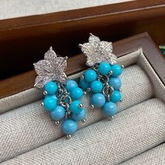 中古vintage葡萄镶钻耳钉 复古宫廷风时尚高级感老钱风绿松石耳钉