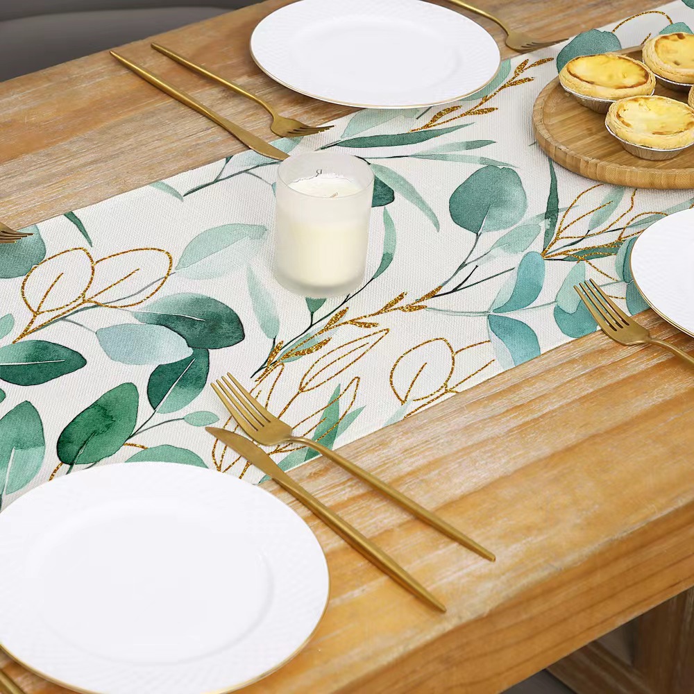Transfronteriza nuevo Lino impreso corredor de mesa Simple planta verde Margarita serie Amazon hogar Decoración mantel