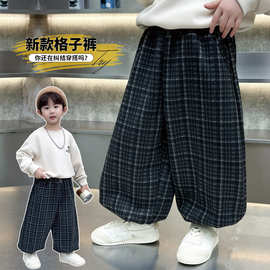 男童春秋束脚裤子2026新款儿童休闲格子卫裤小男孩春款洋气灯笼裤