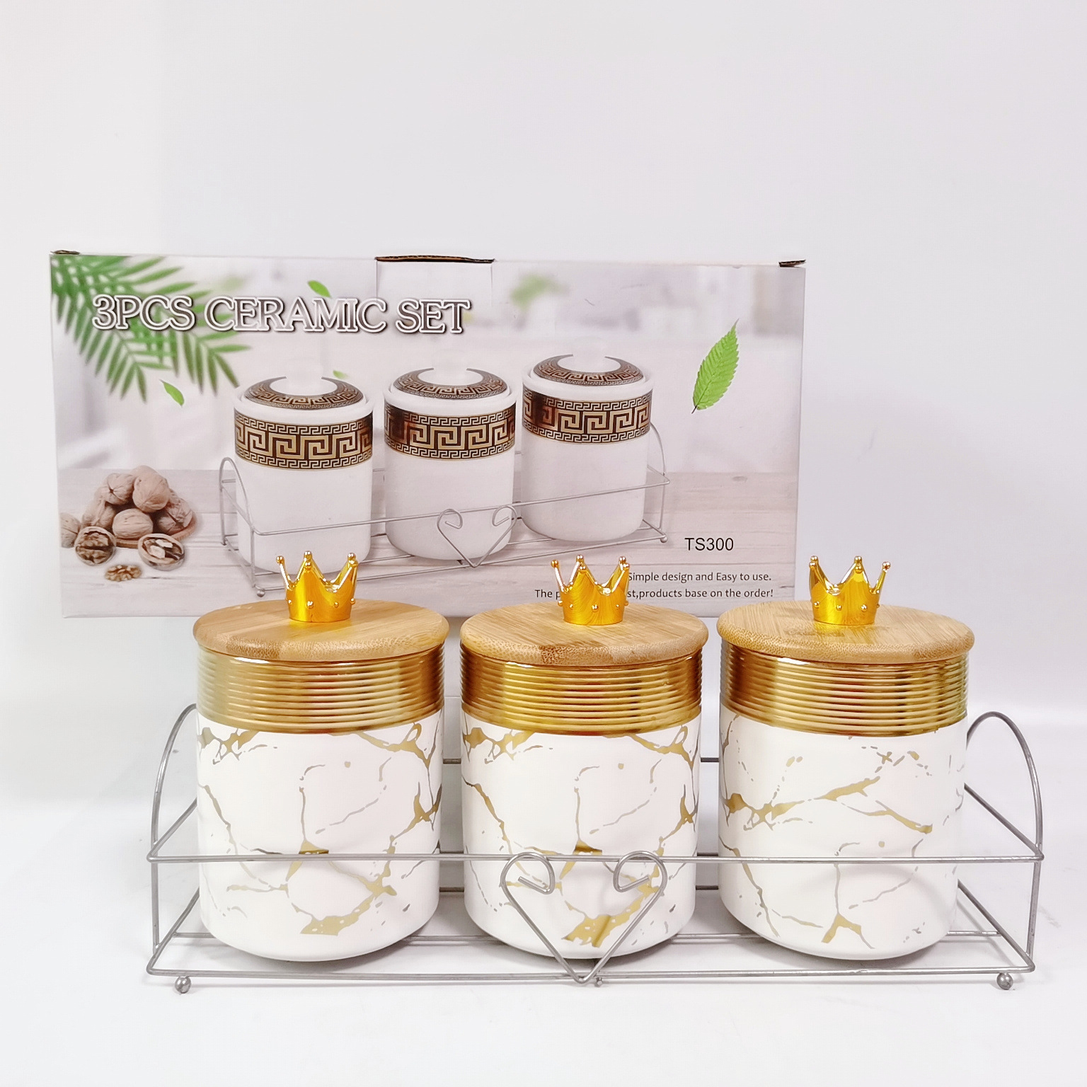 Exportación transfronteriza de almacenamiento de cerámica tarro galvanoplastia sellado tarro cocina condimento tarro con marco de hierro caramelo de almacenamiento tarro traje