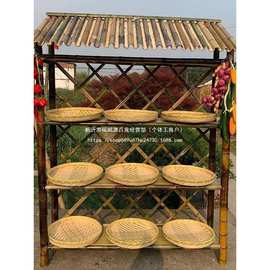 土特产竹架子挂腊肉竹货架农家乐货架饰品展示架带顶饭店明档装饰