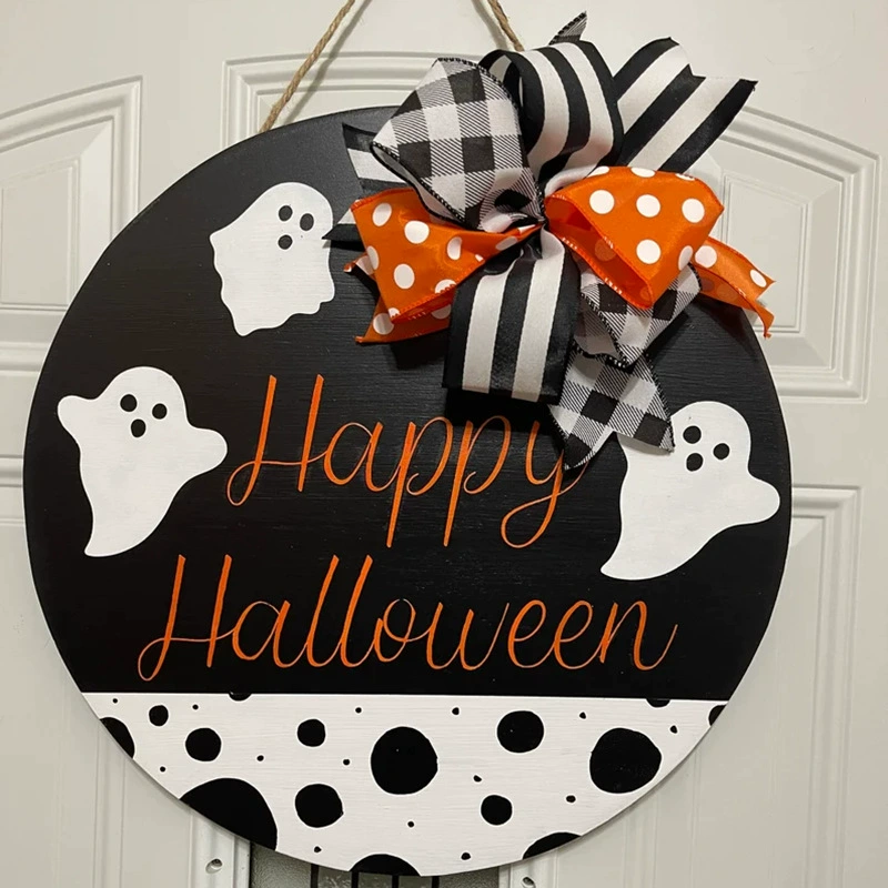 Трансграничные Счастливые Хэллоуин Двери Вешалка с призрачной биркой Домашние украшения Двери Древесные ремесла Партийные украшения