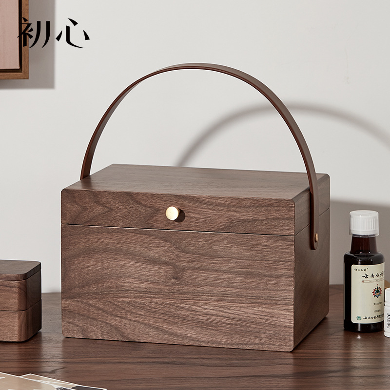 初心 木制药箱  药品收纳盒 分类创意桌面分割储物盒零售批发|ms