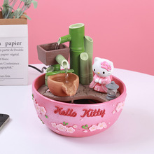 kitty 创意招财可爱树脂流水摆件 桌面办 公室开业礼品加湿喷泉