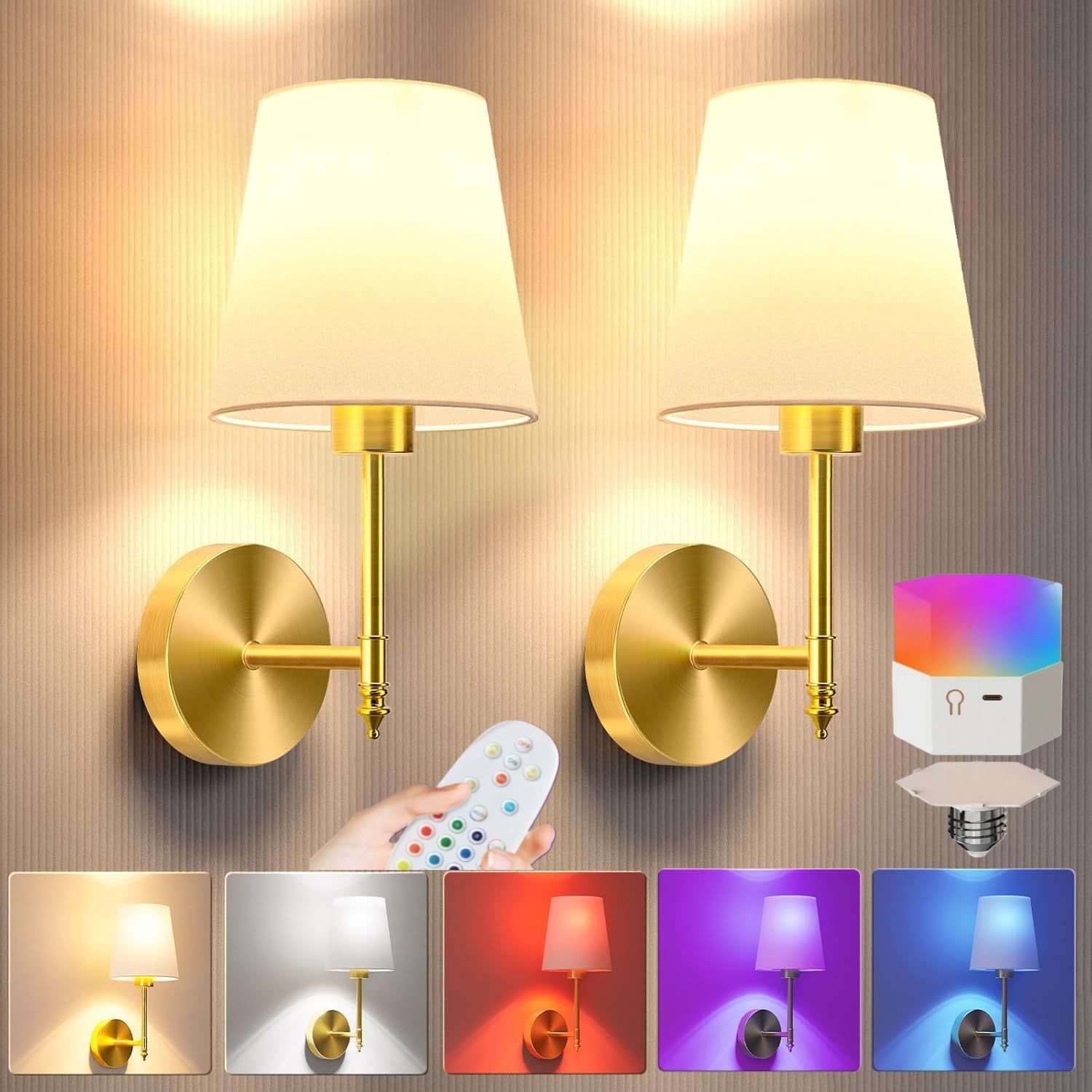 Cross-Border Amazon Wireless Battery-Powered Wall Lamp Rgb Remote Control Bathroom Table Bedside Wall Lamp Living Room Stairwell Lamp
