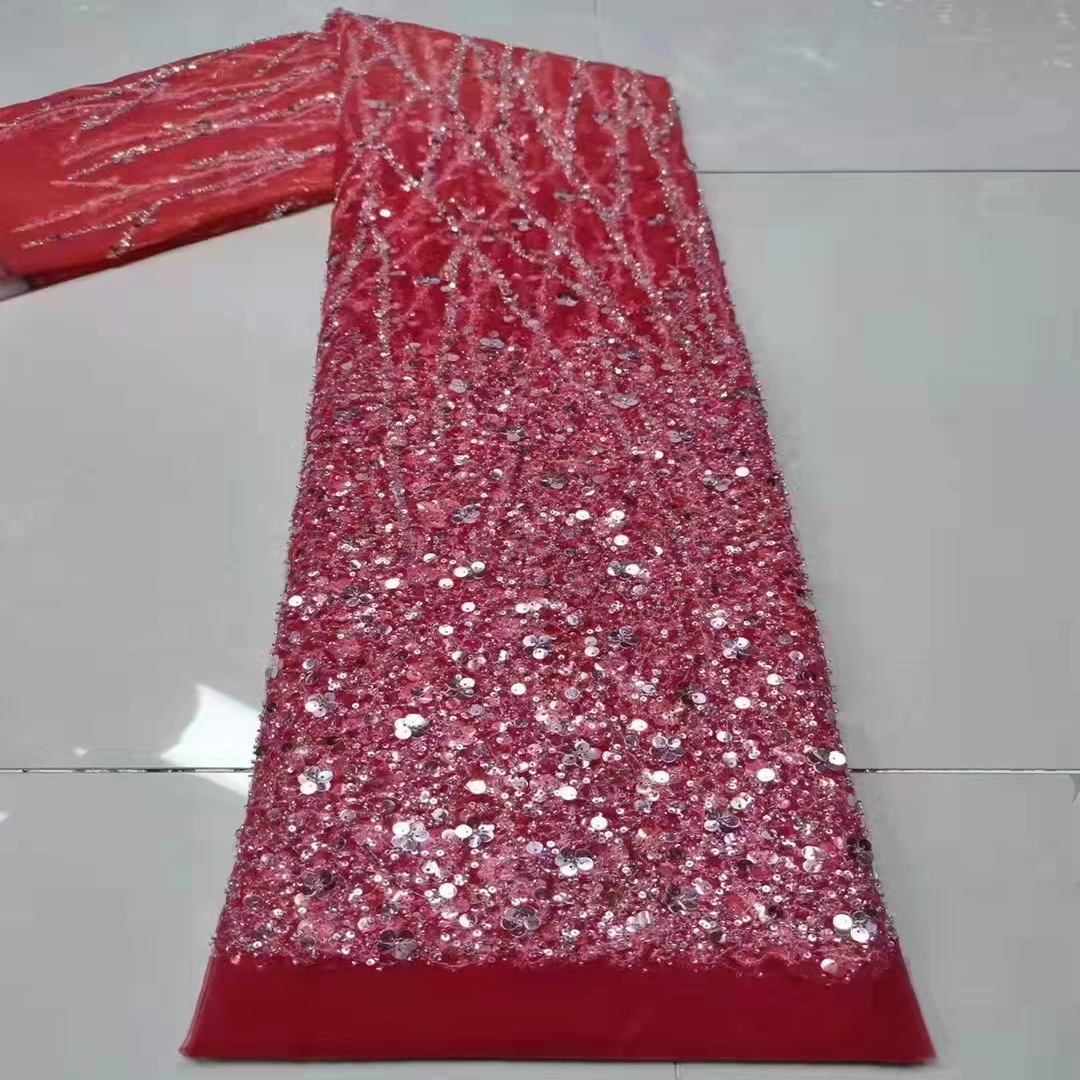 Tubo tridimensional cuentas de tela de lentejuelas patrón geométrico vestido de color degradado vestido de novia encaje bordado paño JX1891
