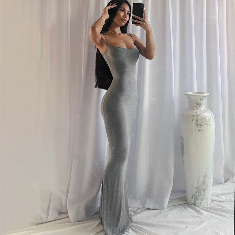 Femmes Robe À Bretelles Style Simple Sangle Sans Manches Couleur Unie Maxi Longue Robe Du Quotidien display picture 12