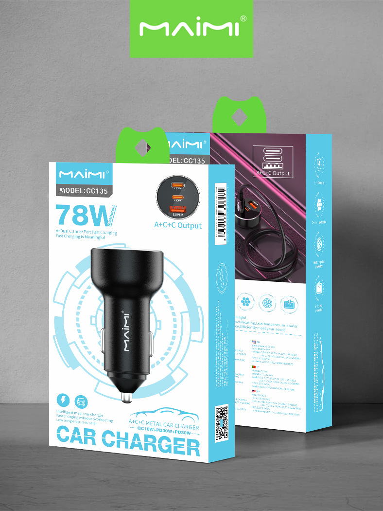 Mai Mai CC135 fast charge 78W cigarette lighter conversion plug accessories PD QC three-in-one car charger
