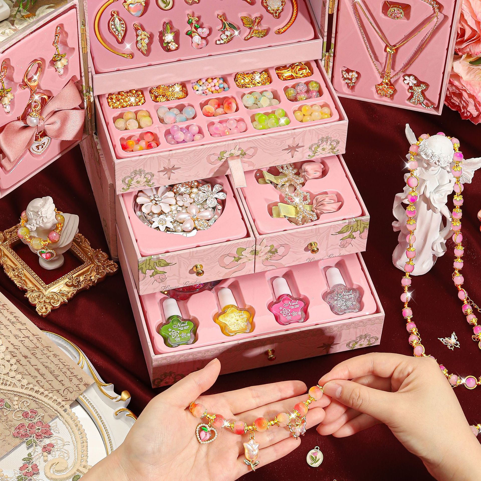 JANEXI Juguetes inteligentes hechos a mano cuentas pulseras collares cuentas caja de regalo para chicas regalo caja de joyas para niños