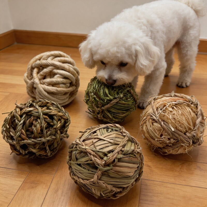 Extra-Large Straw Woven Ball Dog Chew Toy, Natural Woven Straw Ball for Small and Medium-Sized Dogs, Teeth-Cleaning and Boredom-Relieving Toy