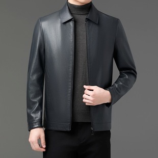High-End Haining Genuine Leather Jacket Luxury Spring & Fall Men's Clothing for Middle-Aged and Elderly Fleece-Lined Motorcycle Sheepskin Casual Lapel Jacket