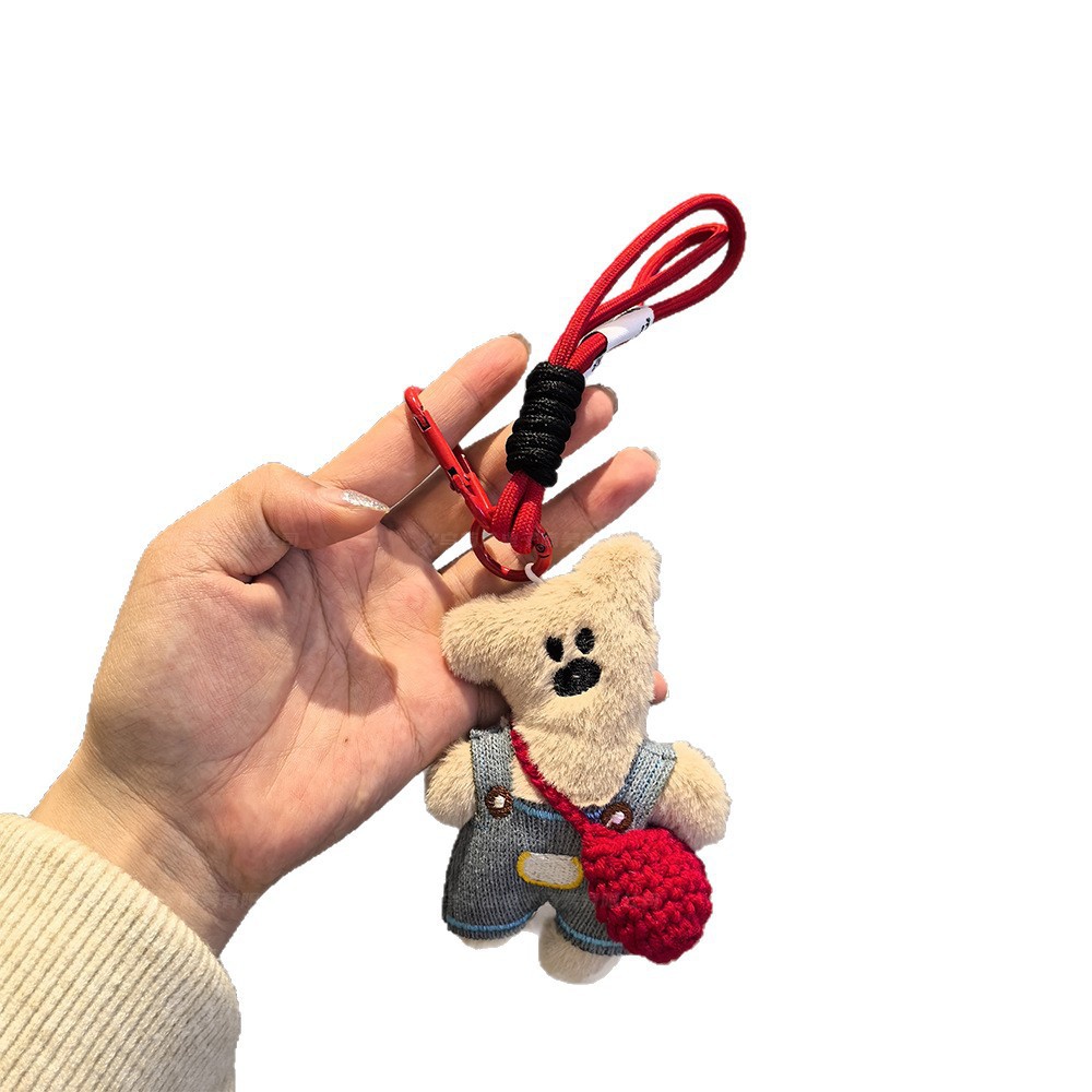 정교한 멜빵바지 털곰 피규어 짜임 숄더백 짜임 끈걸이 귀여운 인형 차량용