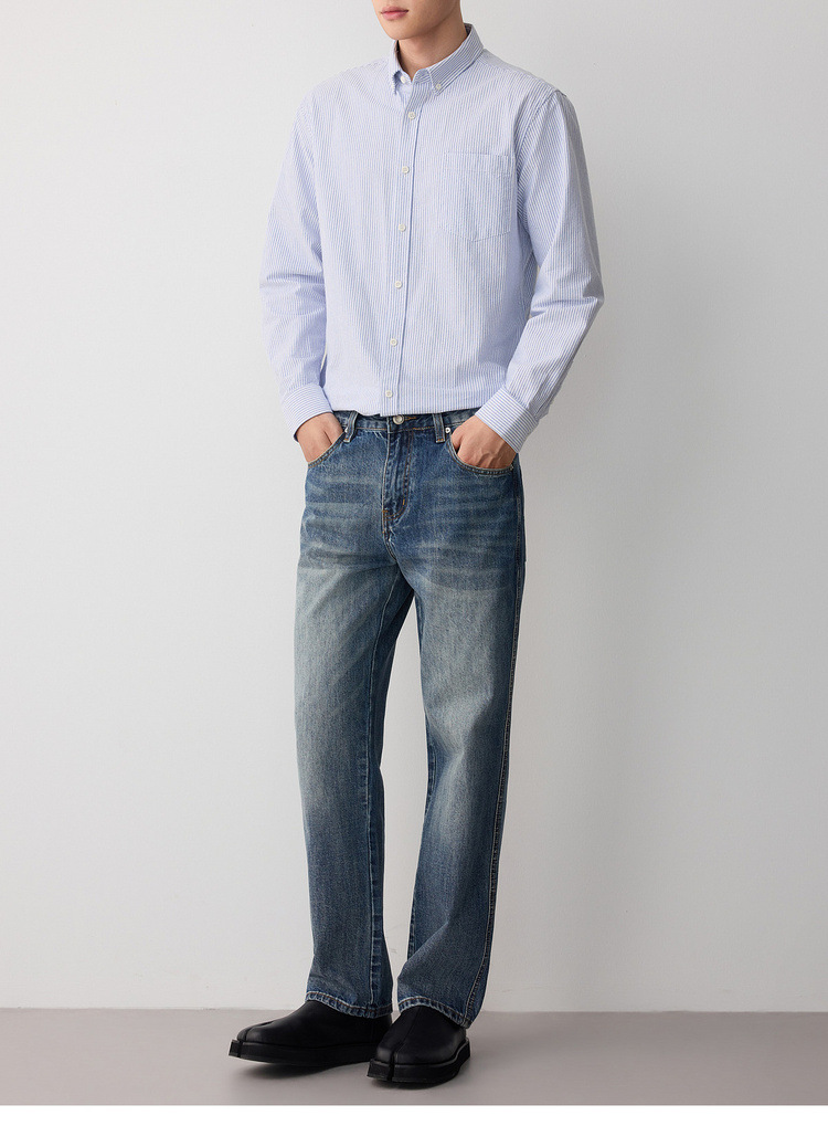Áo sơ mi nam Oxford sọc xanh dài tay cotton — sọc xanh chi tiết 17