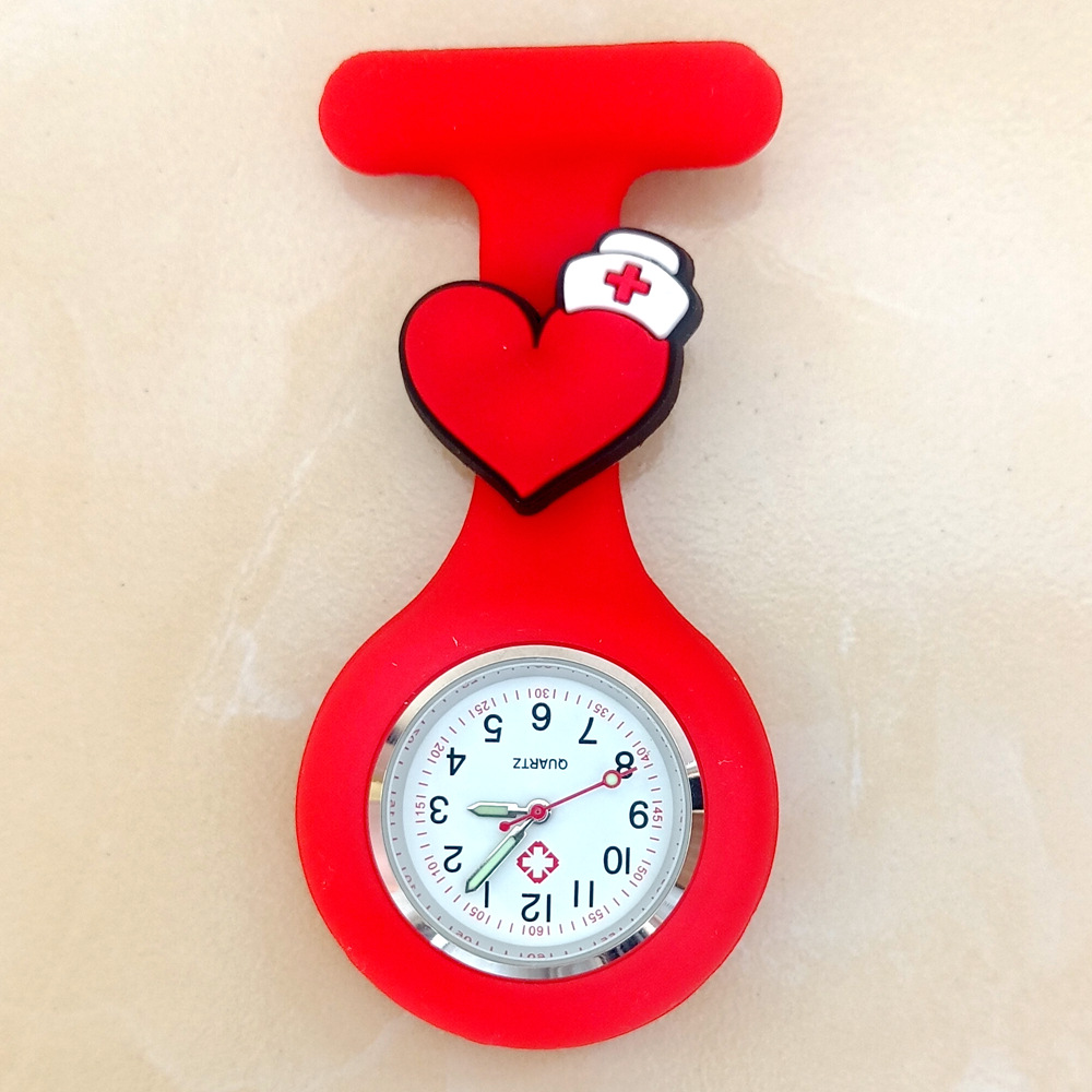 Dibujos animados lindo unisex hospital médico enfermera médico broche de silicona sólida colgando FOB bolsillo regalo reloj