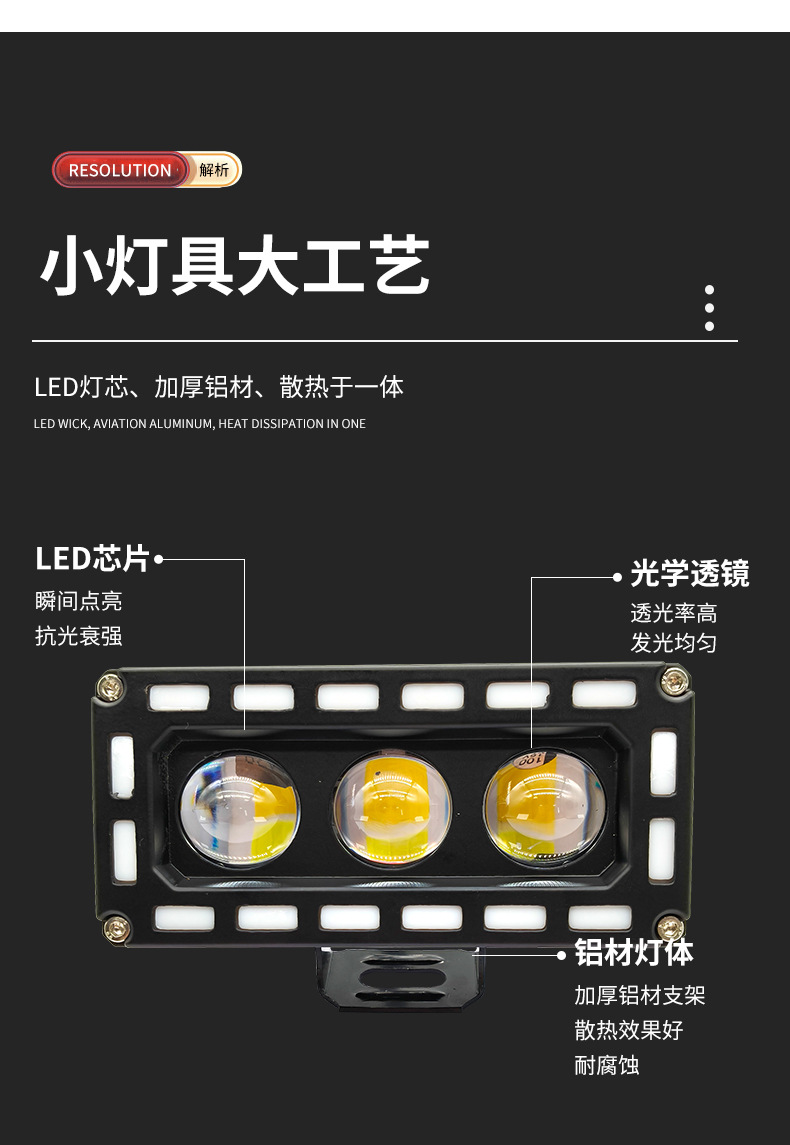 Motorcycle Three-Eye Spotlight, Electric Vehicle Led Spotlight, Yellow and White High and Low Beam External Modified Headlight