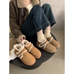 厚底雪地靴女款冬季新款复古勃肯鞋加绒保暖平底棉鞋毛毛短靴