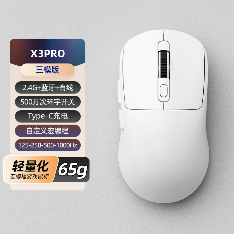 Cross-Border Factory Direct Sales Wireless 2.4g Bluetooth 3-Mode Lightweight Ergonomic Rechargeable Mouse with 500Max3 Battery Capacity