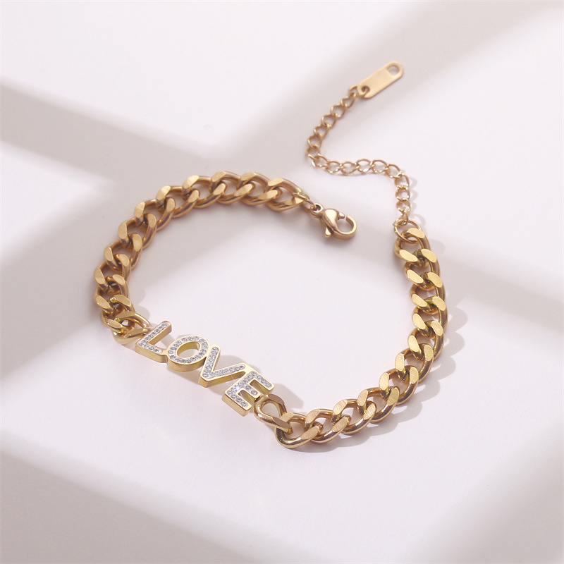 Fashion Letter Titanium Steel Inlay Artificial Gemstones Bracelets 1 Piece