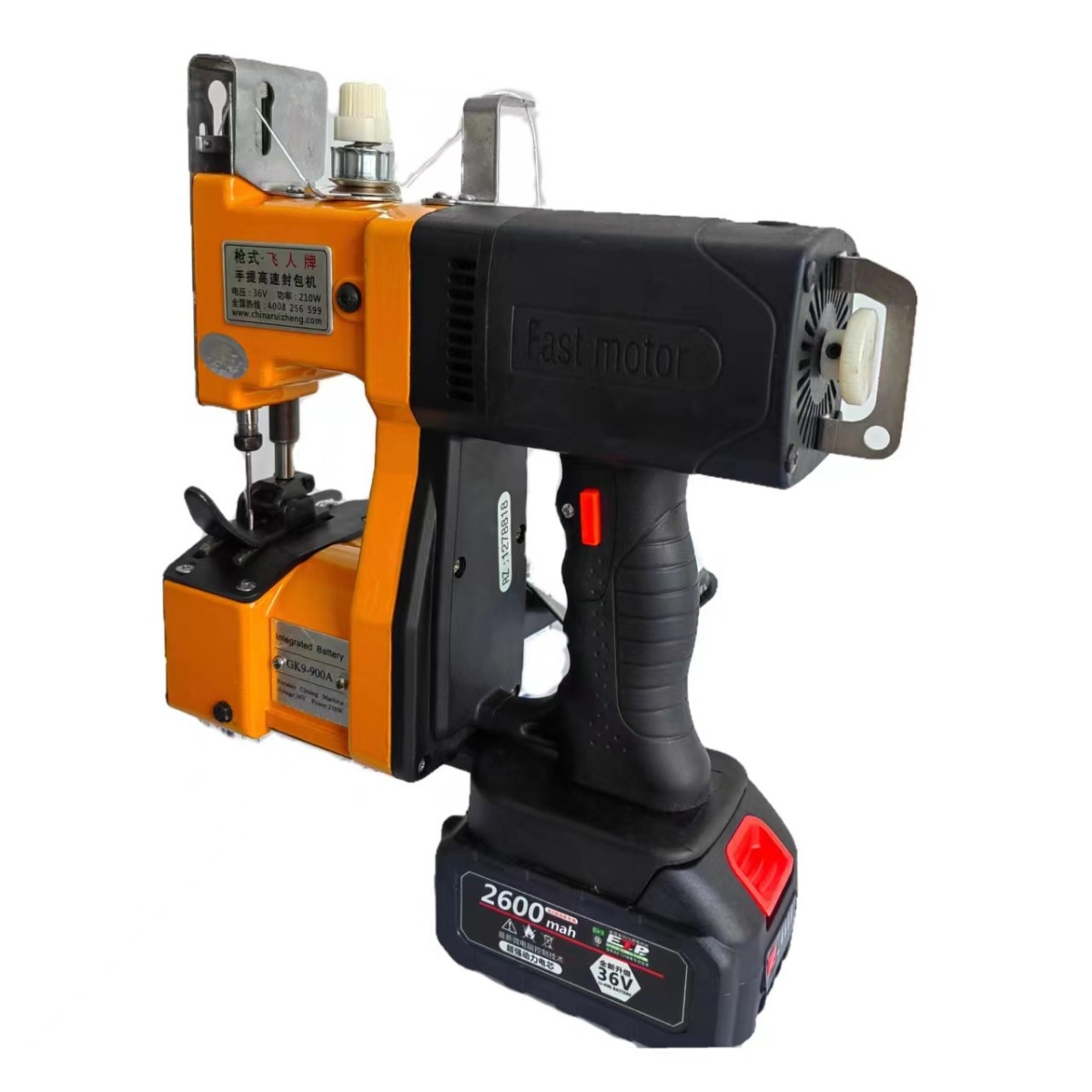 GK9-900A tipo pistola Flying Man recargable máquina de sellado de mano pequeña máquina de coser doméstica máquina de empaque de bolsa de tejido