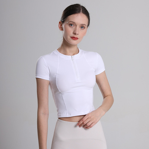 New half-zip fitness clothing women's sports short-sleeved T-shirt summer tight yoga top running quick-drying clothing