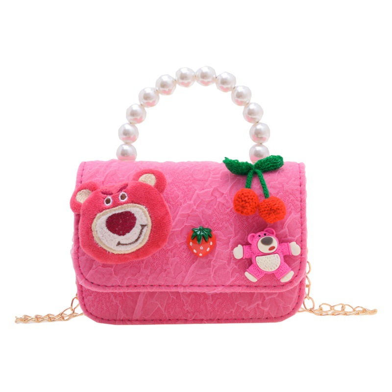 Nuevo en línea rojo perla portátil bolso de los niños lindo suave lindo dibujos animados moda mensajero bolsa niña estilo occidental bolso de hombro