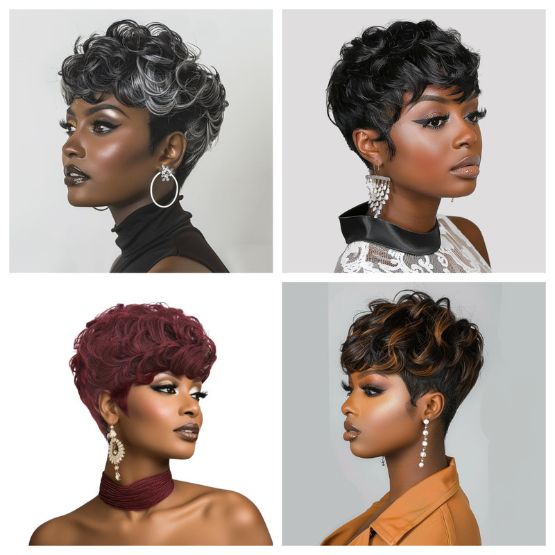 Temu Cross-Border Wig Yiwu Factory Wholesale Delivery African Women's Short Straight Hair Fluffy Slightly Curly Short Hair Full Headgear Temu Cross-Border Wig Yiwu Factory Wholesale Delivery African Women's Short Straight Hair Fluffy Slightly Curly Short Hair Full Headgear
