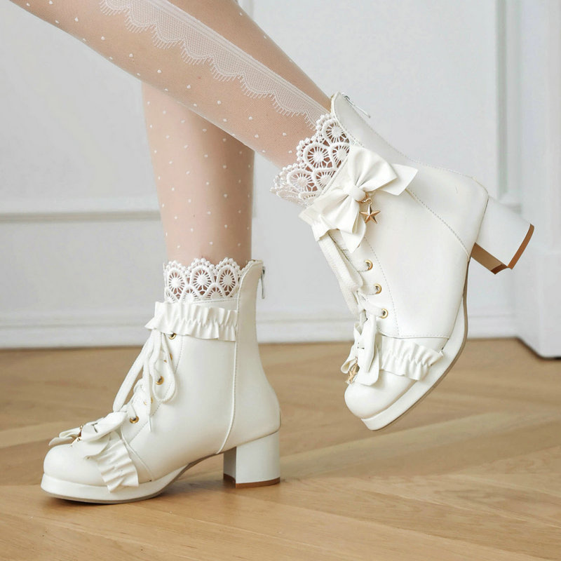 Short Boots Autumn and Winter New Sweet Princess Boots Women's Short Boots Lolita Shoes Lolita Boots Thick Heels High Heels