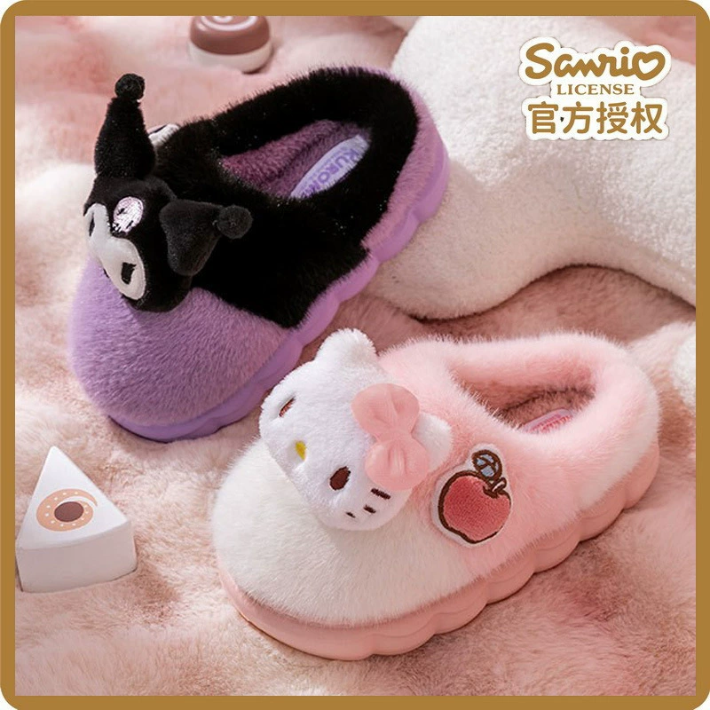 Детские демисезонные тапочки Sanrio (Hello Kitty & friends), семейный стиль плюшевые внутри, размеры 30–41