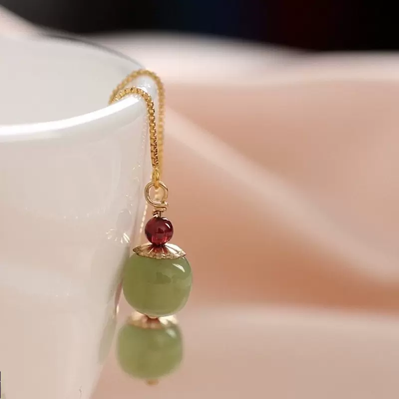 天然和田玉晴水料耳坠女 s925银大气耳线美国14k包金简约耳饰