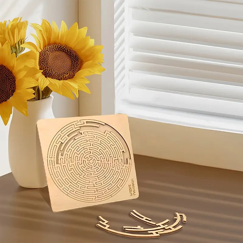 Challenging Wooden Maze Puzzle - Advanced Logic Brain Game, Square for Adults and Family Entertainment