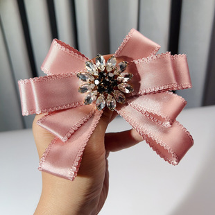 Cross-Border Wholesale Korean Preppy Style Rhinestone Sunflower Pink Jk Big Bow Tie Women's Pin Shirt Accessories