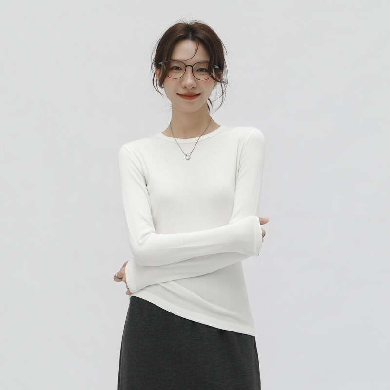 珍珠山羊绒打底衫女长袖自发热修身内搭通勤外穿圆领打底针织衫|undefined