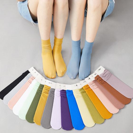 Summer Thin Solid Color Ice Socks White Cool Mid-Calf Socks Deodorant Breathable Socks Women Japanese Versatile Slouch Socks