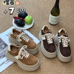头层真皮磨砂休闲运动鞋女2025秋新款舒适厚底增高7CM百搭板鞋女