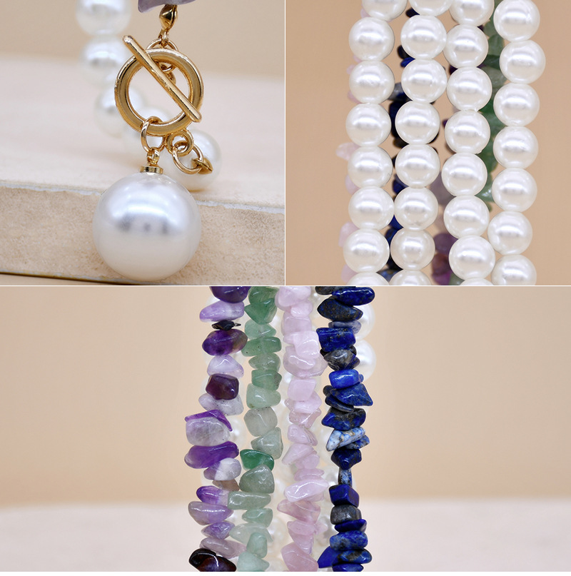 New Pearl Stitching Asymmetrical Amethyst Crystal Gravel Clavicle Chain display picture 4