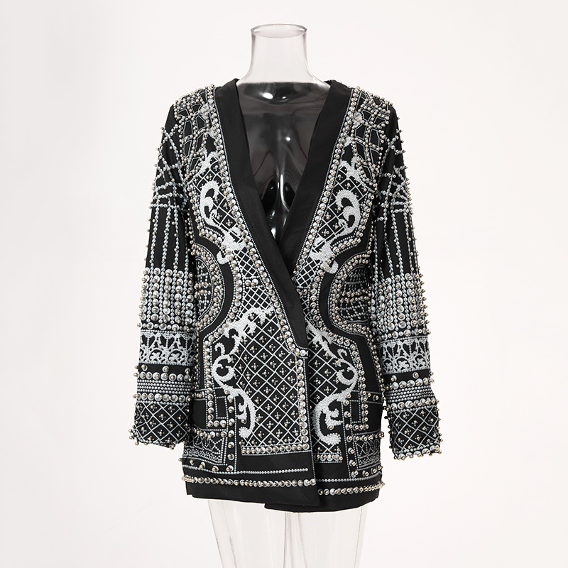 Blazer con Estampado Digital y Pedrería de Manga Larga