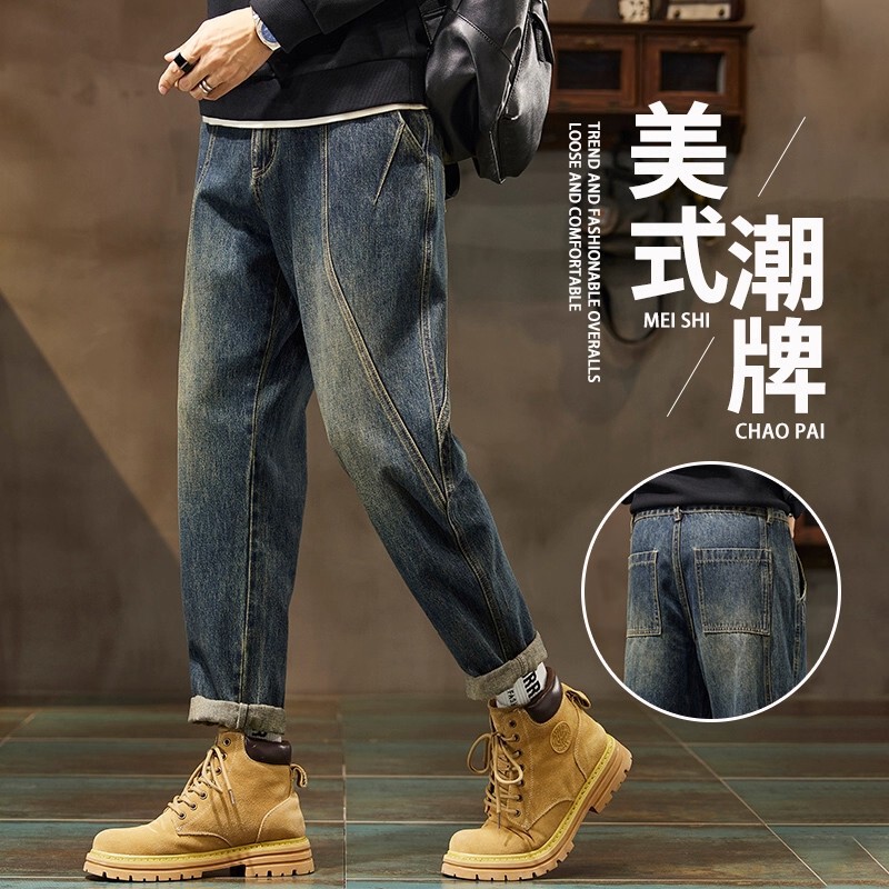 Cargo Jeans Men's Spring & Fall Trendy Brand Straight Loose Tapered 2025 New American Retro Casual Pants