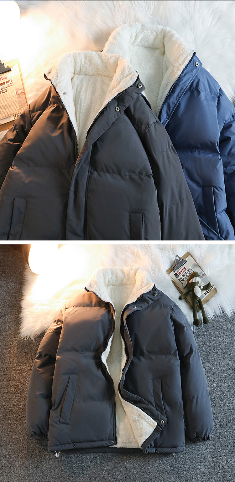 Stand-up Collar Padded Jacket For Men And Women With Fleece Loose Padded Jacket For Couples With Padded Jacket For Men With Fleece_viptrois.com