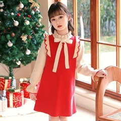 Girls' dress autumn and winter new style medium and large children's long-sleeved sweater knitted skirt lace college style children's skirt autumn clothing