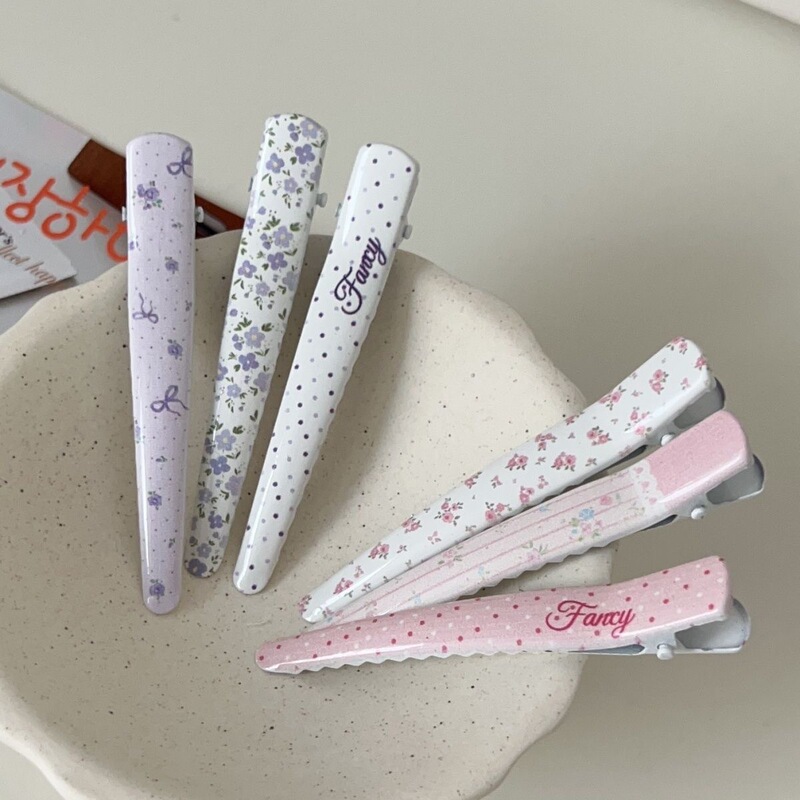 Salt-style floral fresh duckbill clip, sweet hair clip for girls, ins-style fringe clip, taro purple hair accessory
