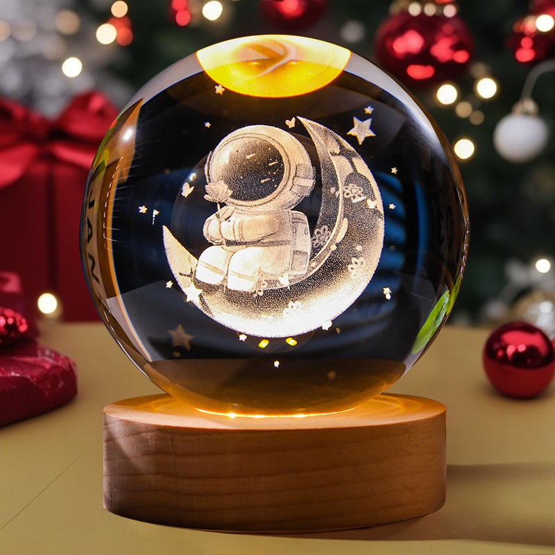 Astronauta luminosa bola de cristal lámpara de noche 3D escultura decoración de mesa para reuniones de estudiantes regalos personalizados