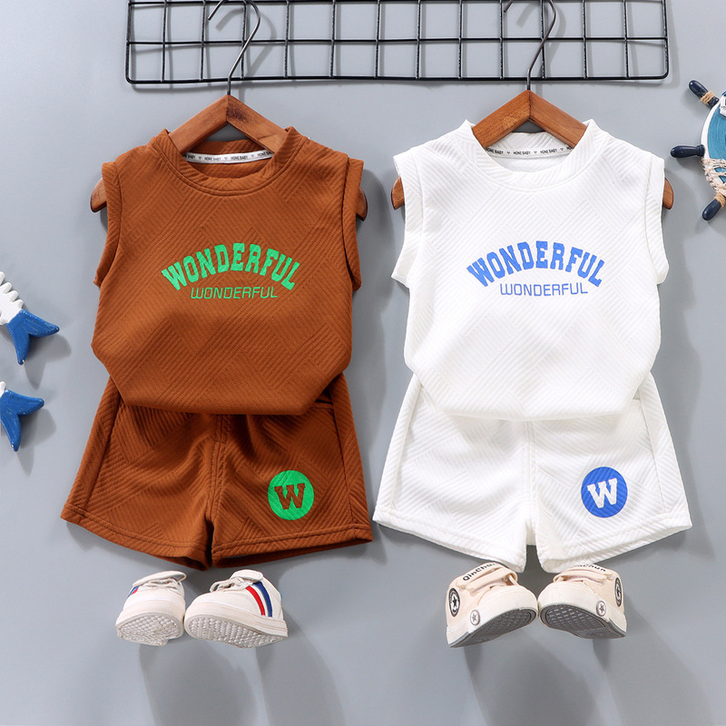 New Summer Kidsren's Vest Suit Boys' Sleeveless Internet Celebrity Summer Clothes Medium and Large Kidsren's Style Loose Version Kidsren's Clothing