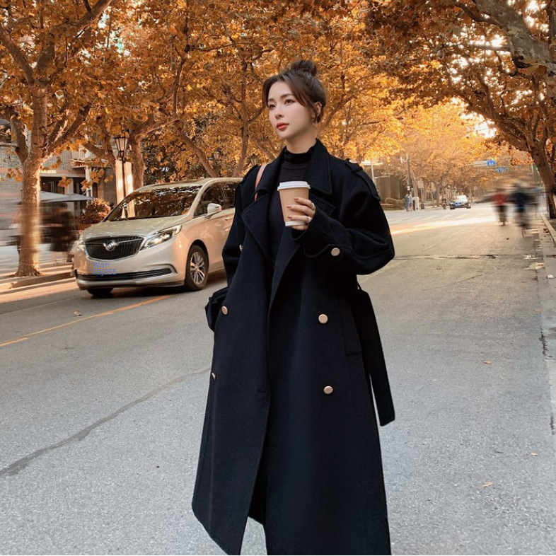 Hepburn Wind Coat Women's Winter Thickened Fashionable Elegant Popular Korean Loose Double-breasted Woolen Coat Trendy_voghion.com