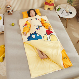 Children's Sleeping Bag Four Seasons Universal Detachable Kick-proof Quilt for Baby Middle and Old Children Autumn and Winter Pure Cotton Quilt with Sleeve Detachable