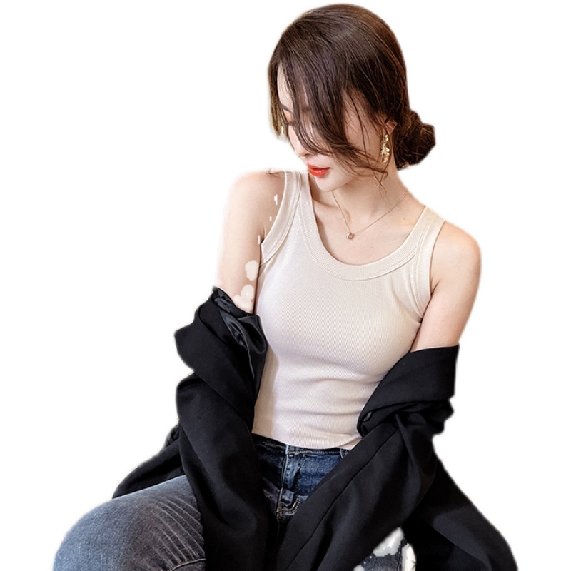 Spring and Summer Thin Threaded Modal Slimming Look Breast-Covering Women's Round Neck Vest Slim Bottoming Online Store Women's Clothing